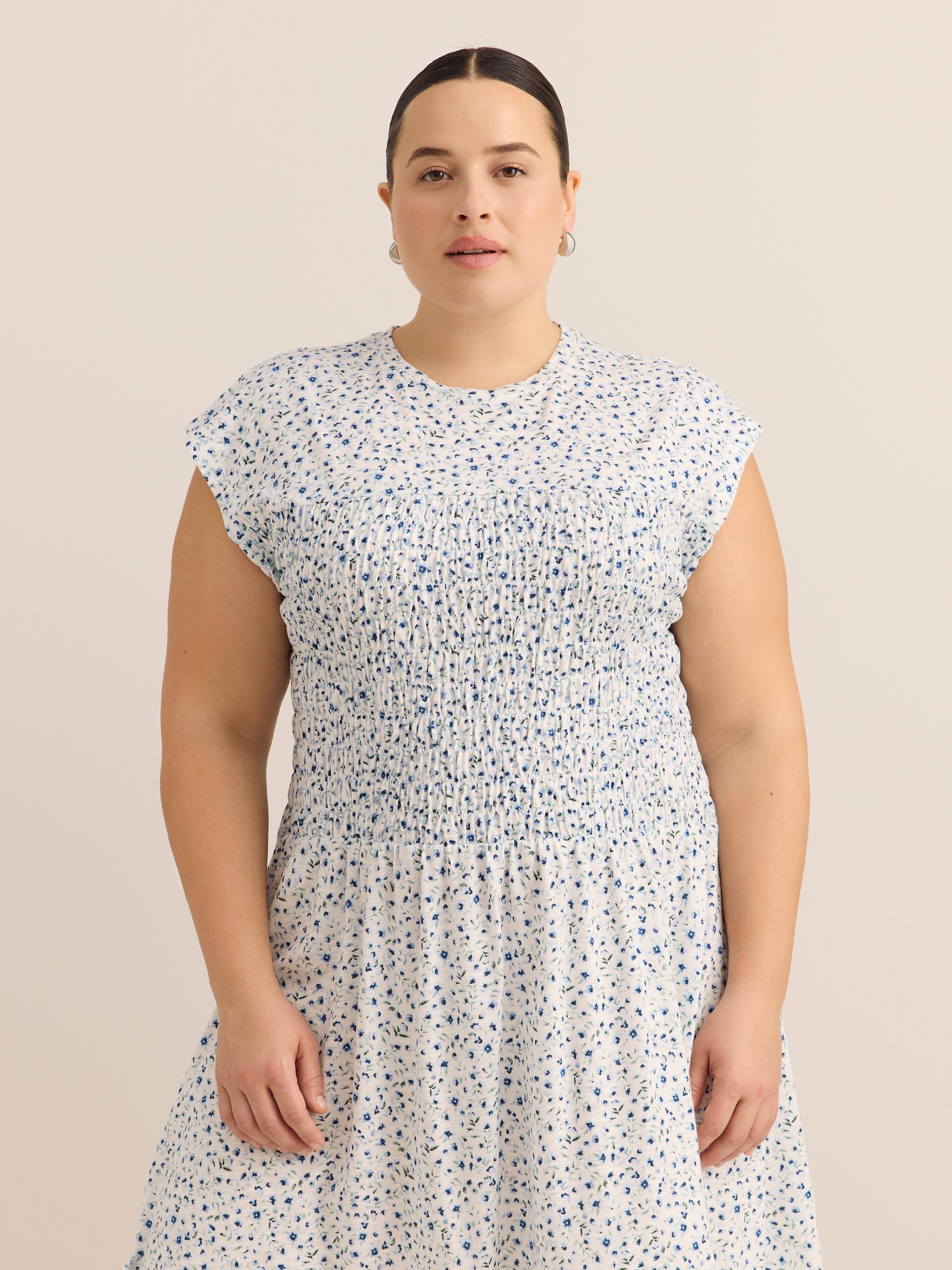 Sleeveless Smocked Crew-Neck Short Dress