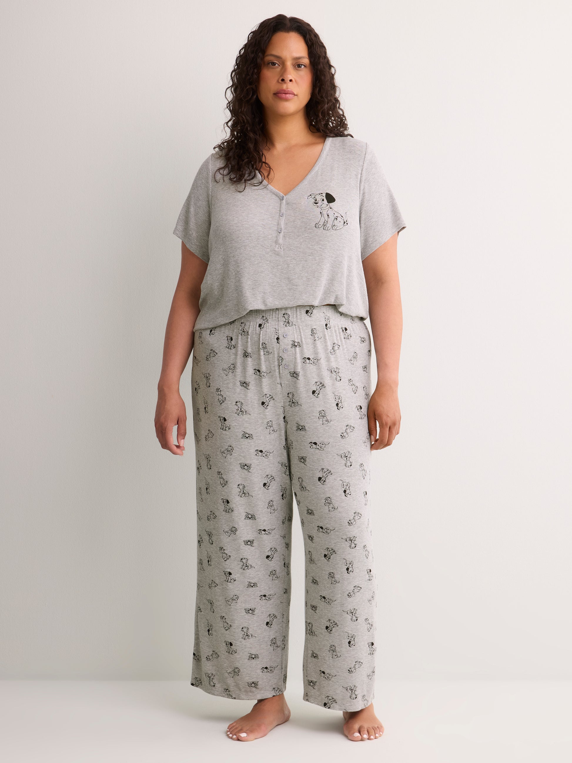 Grey Textured Henley Pyjama Top with Dalmatian Print - Disney