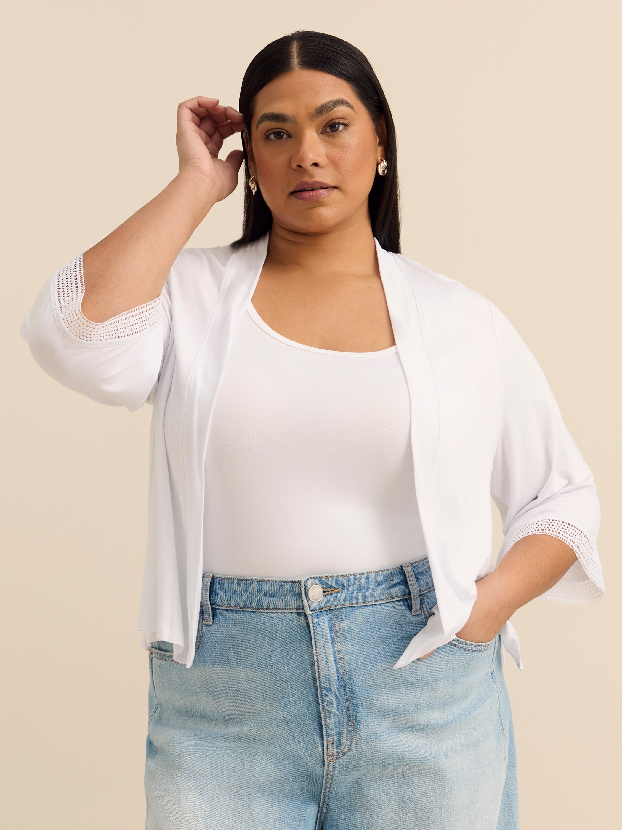 Responsible, Open Front 3/4 Sleeve Cardigan