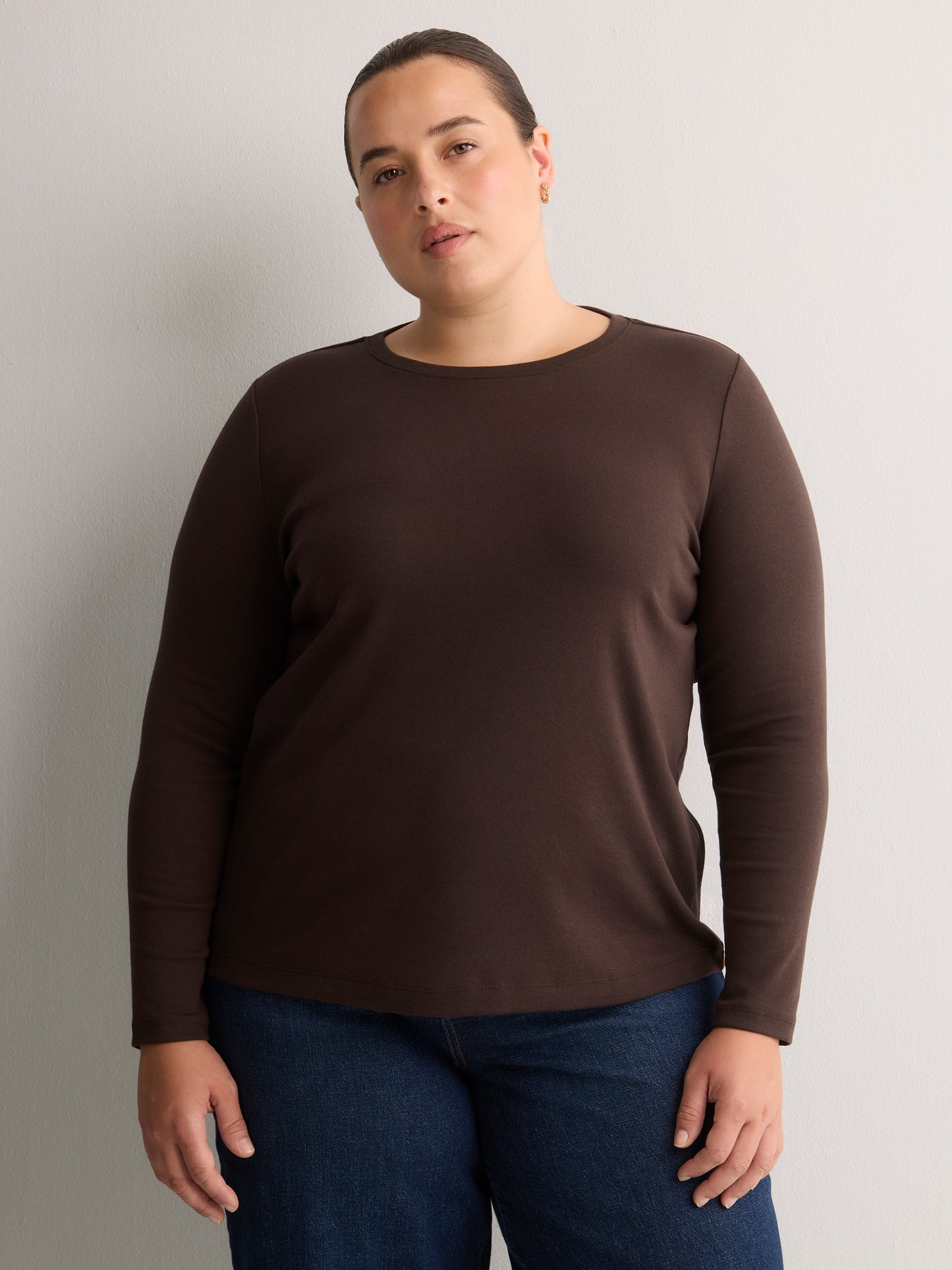 Fitted Long-Sleeve Rib Knit Tee