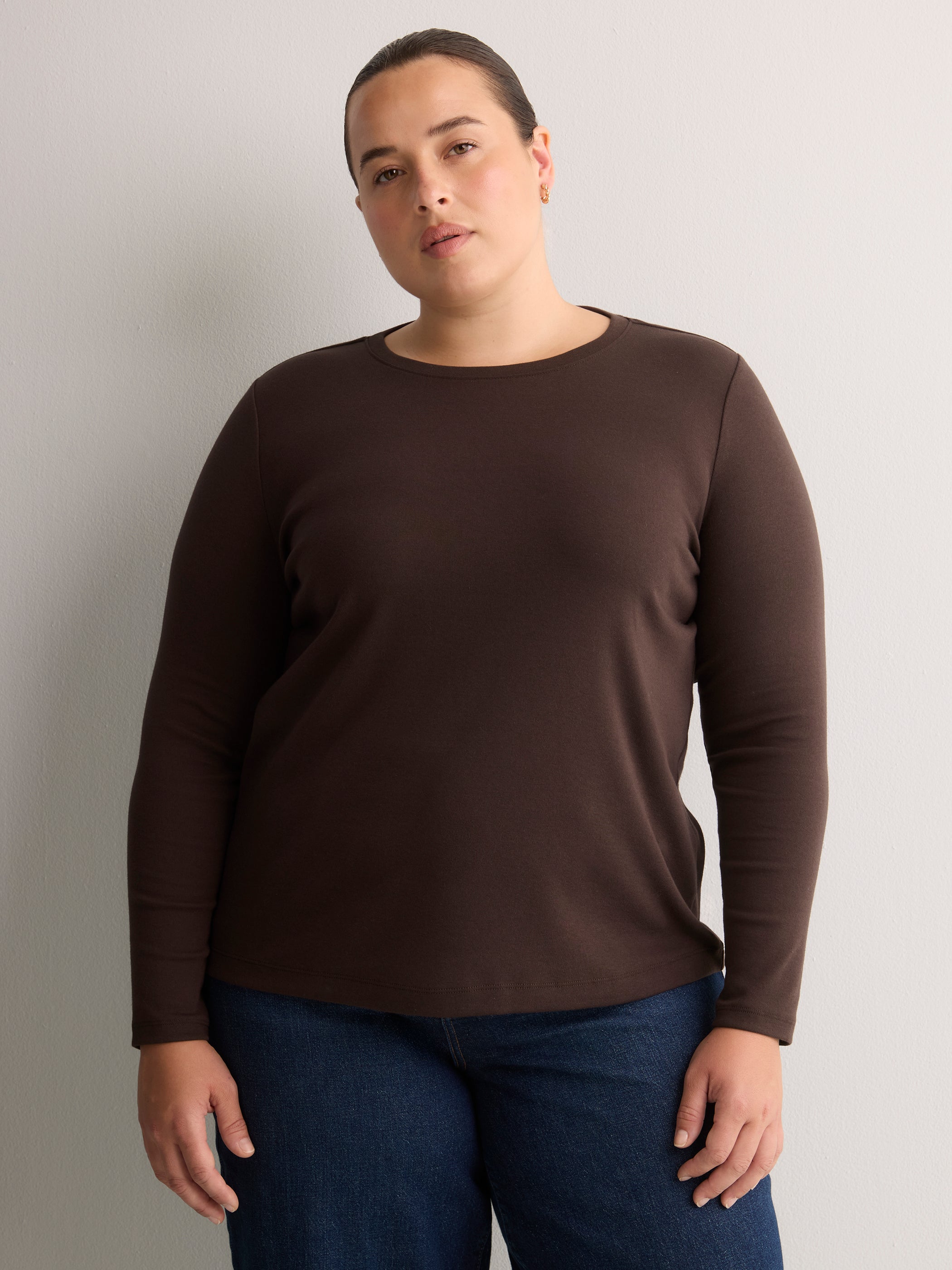 Fitted Long-Sleeve Rib Knit Tee