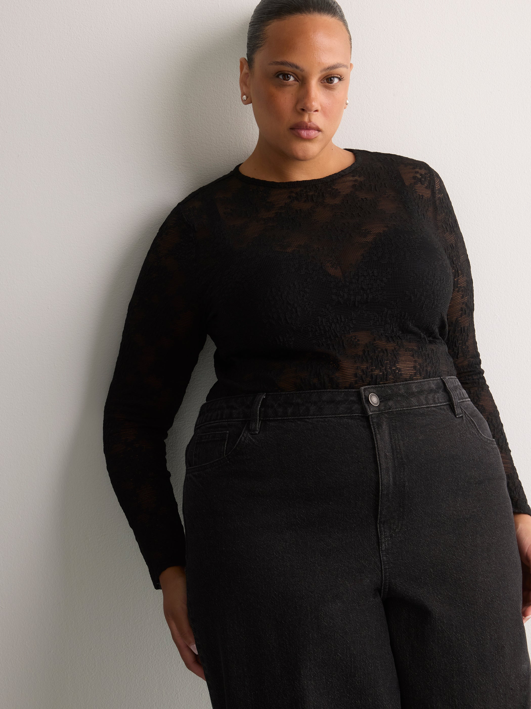 Black Lace Long-Sleeve T-Shirt