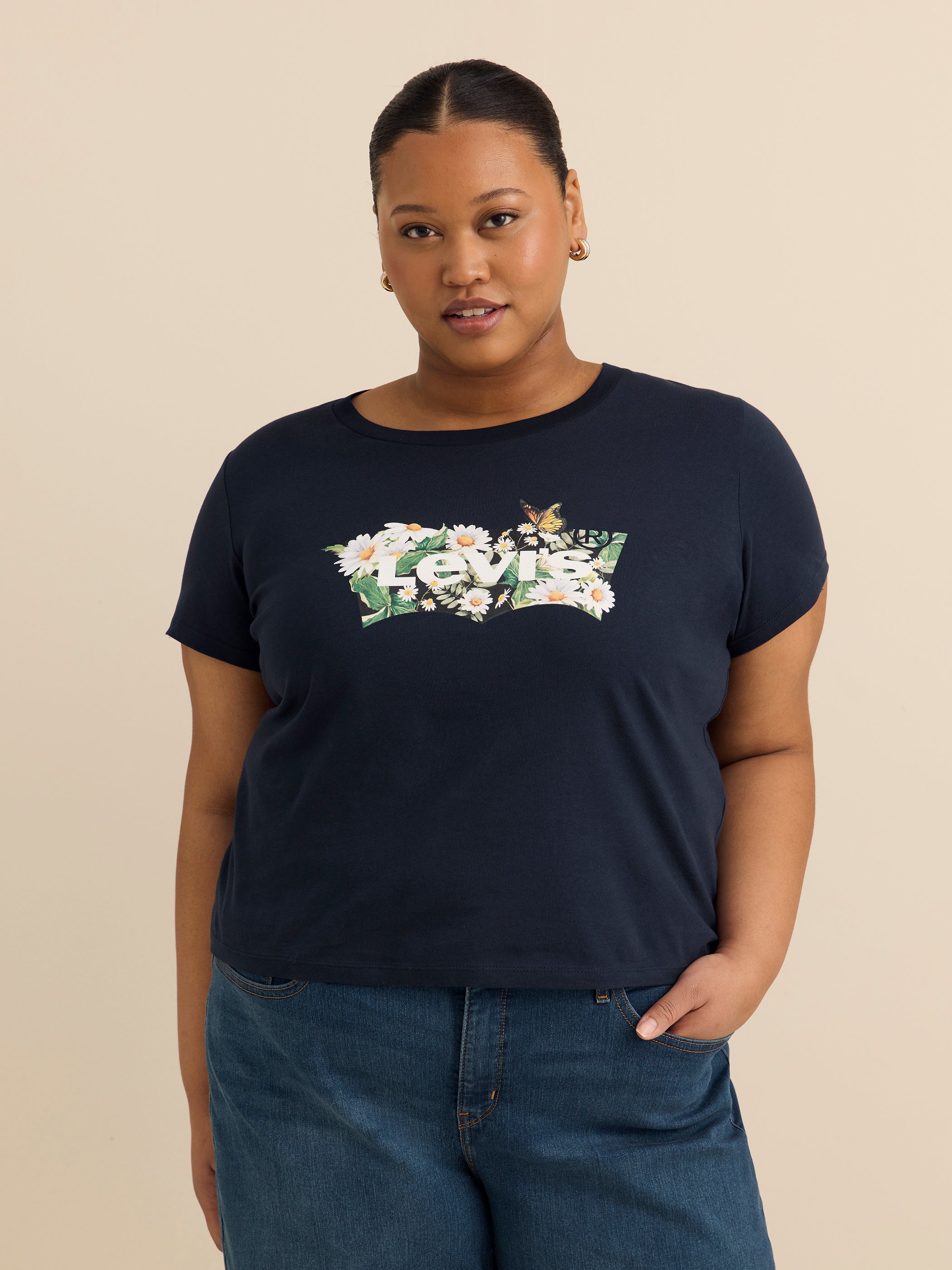 T-shirt à col rond avec logo vagué et fleurs - Levi's