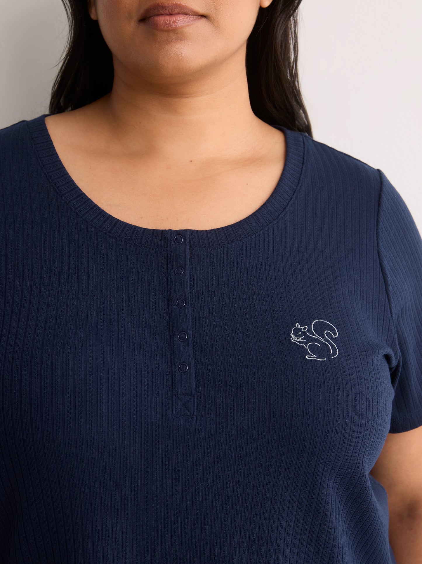 Textured Blue Short-Sleeve Henley Pyjama Top - tiVOGLIO