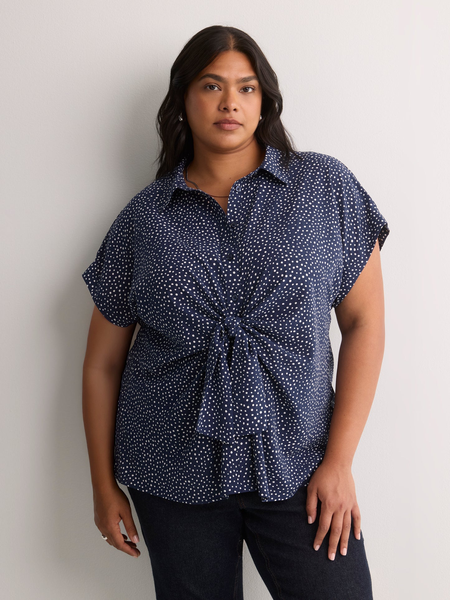 Knotted Buttoned-Down Blouse