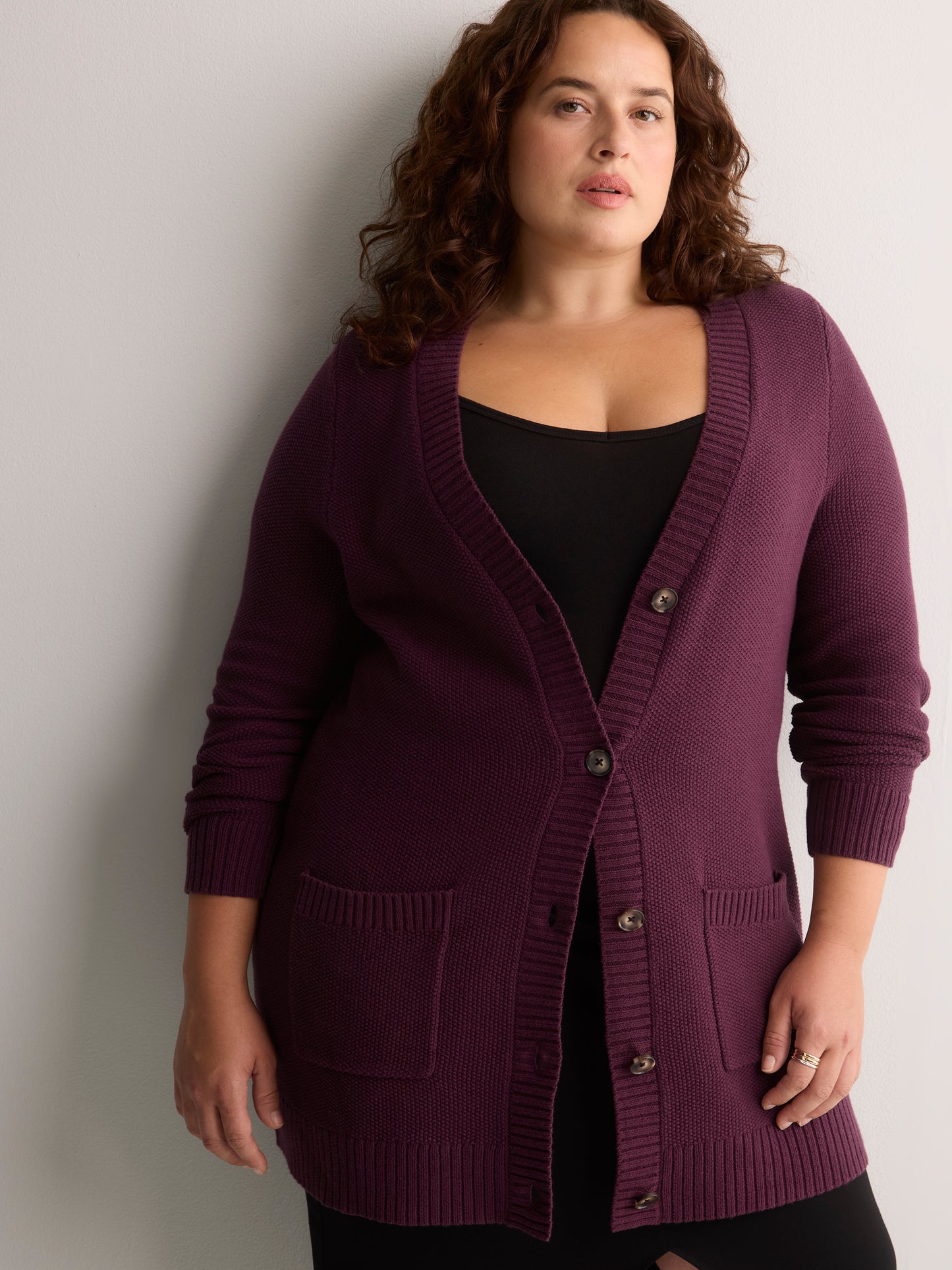 Straight-Fit V-Neck Tunic Cardigan