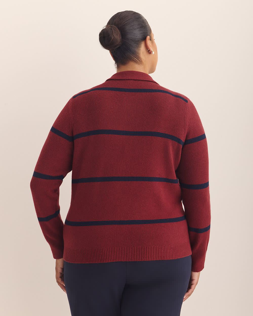 Responsible, Striped Buttoned-Down Polo Sweater Cardigan