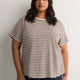 Curvy-Fit White Rugby Striped Short-Sleeve Crew-Neck Tee