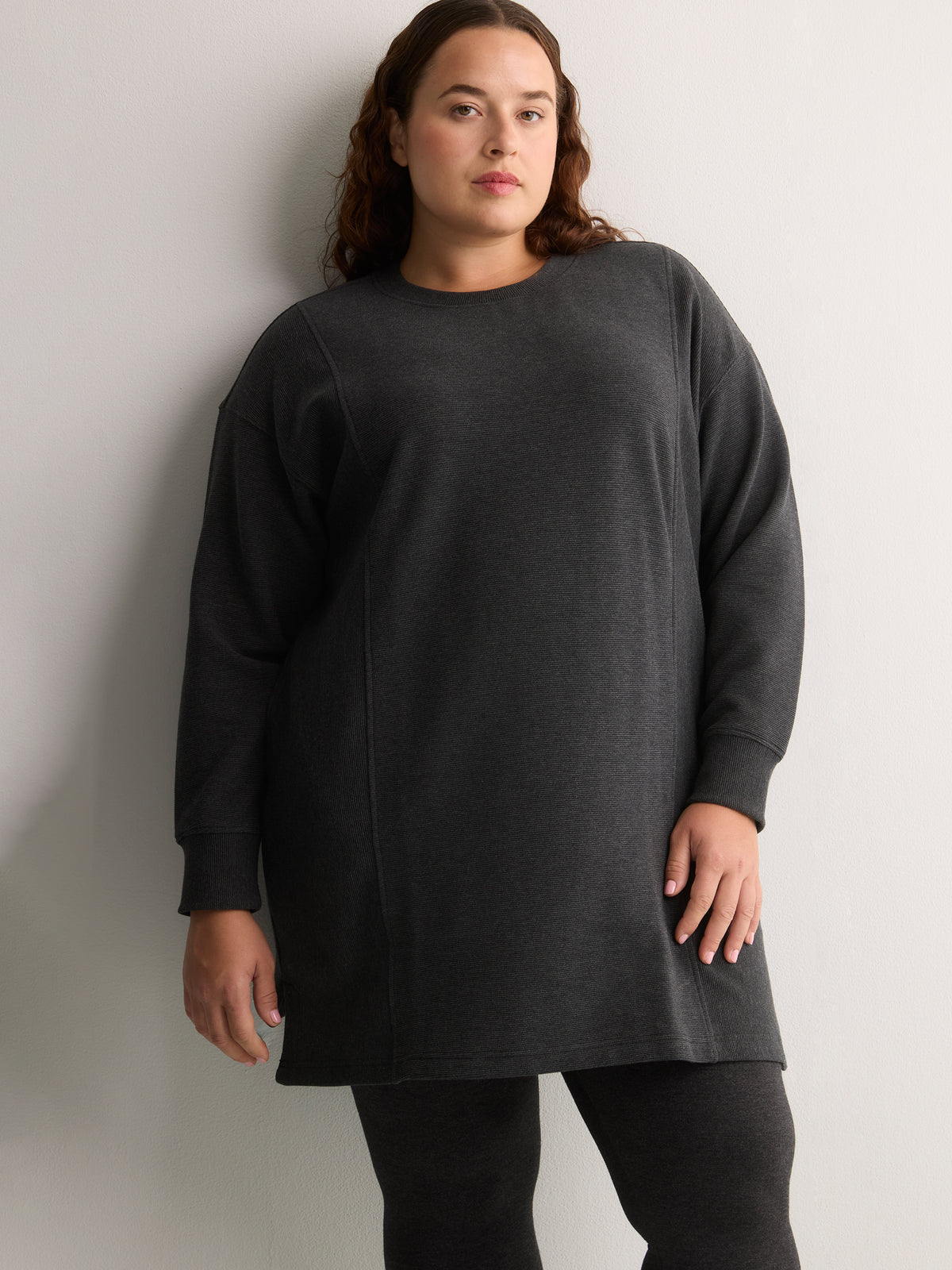 Dark Grey Ottoman Crew Neck Dress - Active Zone