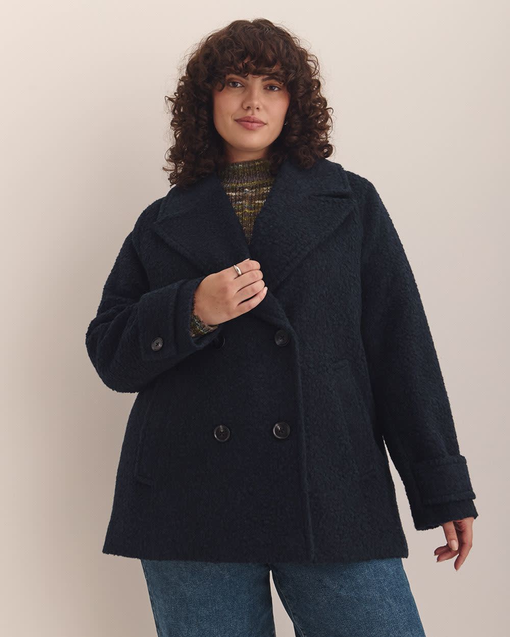 Penningtons Women's Knit Peacoat – Bouclé, Double Breasted, Lined