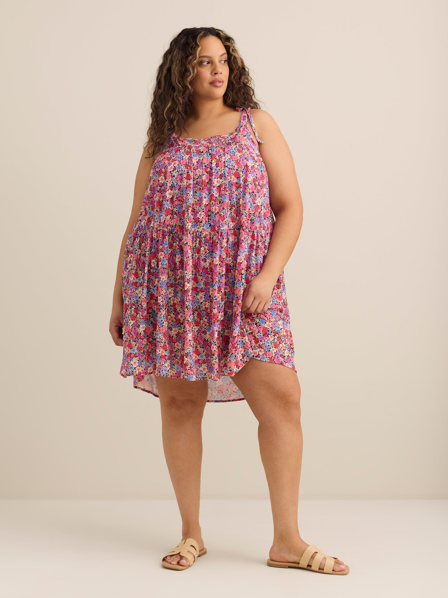 Pleated Sleeveless Onion-Skin Cover-Up Dress