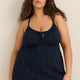 Navy Blue Eyelet-Textured Front-Tie Swim Dress