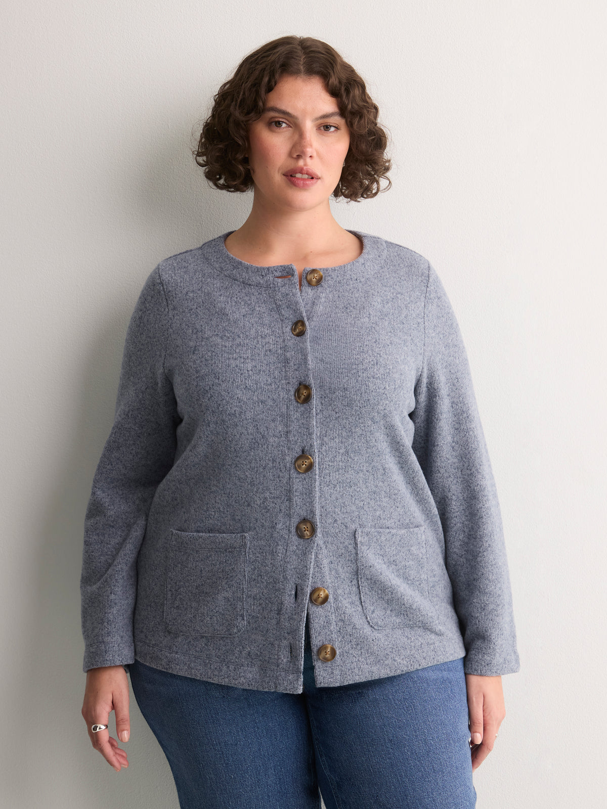 Straight Wide-Sleeve Ribbed Knit Cover-Up