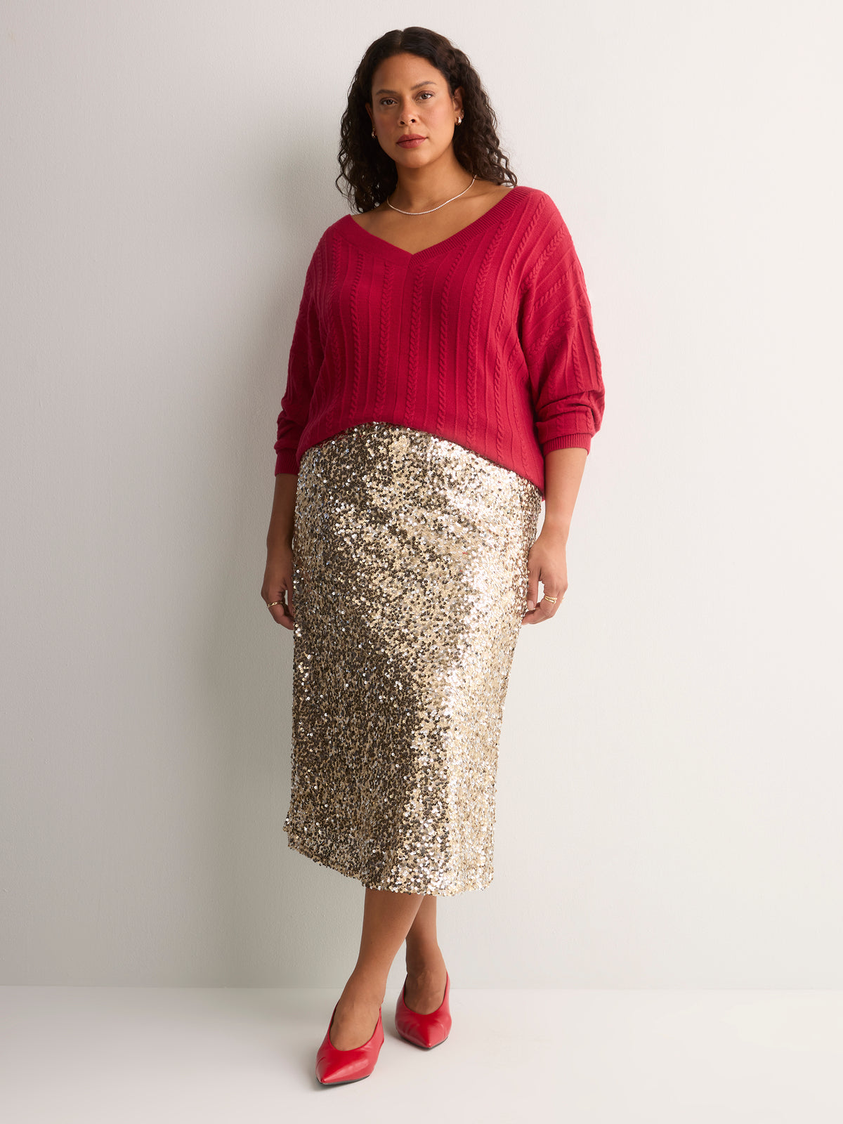 Short Wide V-Neck Sweater