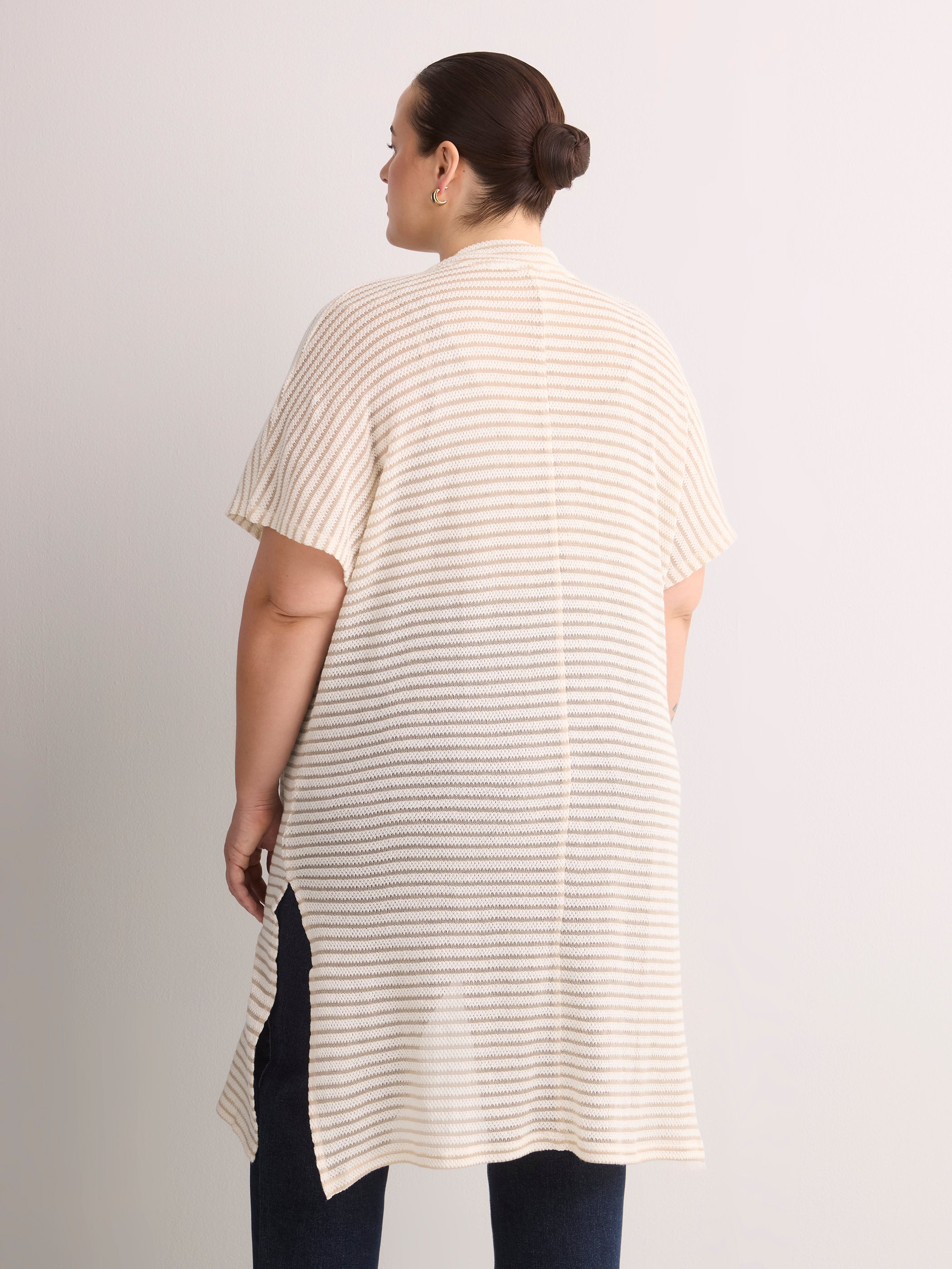 Relaxed-Fit Short-Sleeve Crochet Tunic Cardigan
