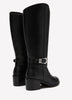Extra Wide Width and Wide Calf, Tall Black Block-Heel Boot with Double Wrap Strap