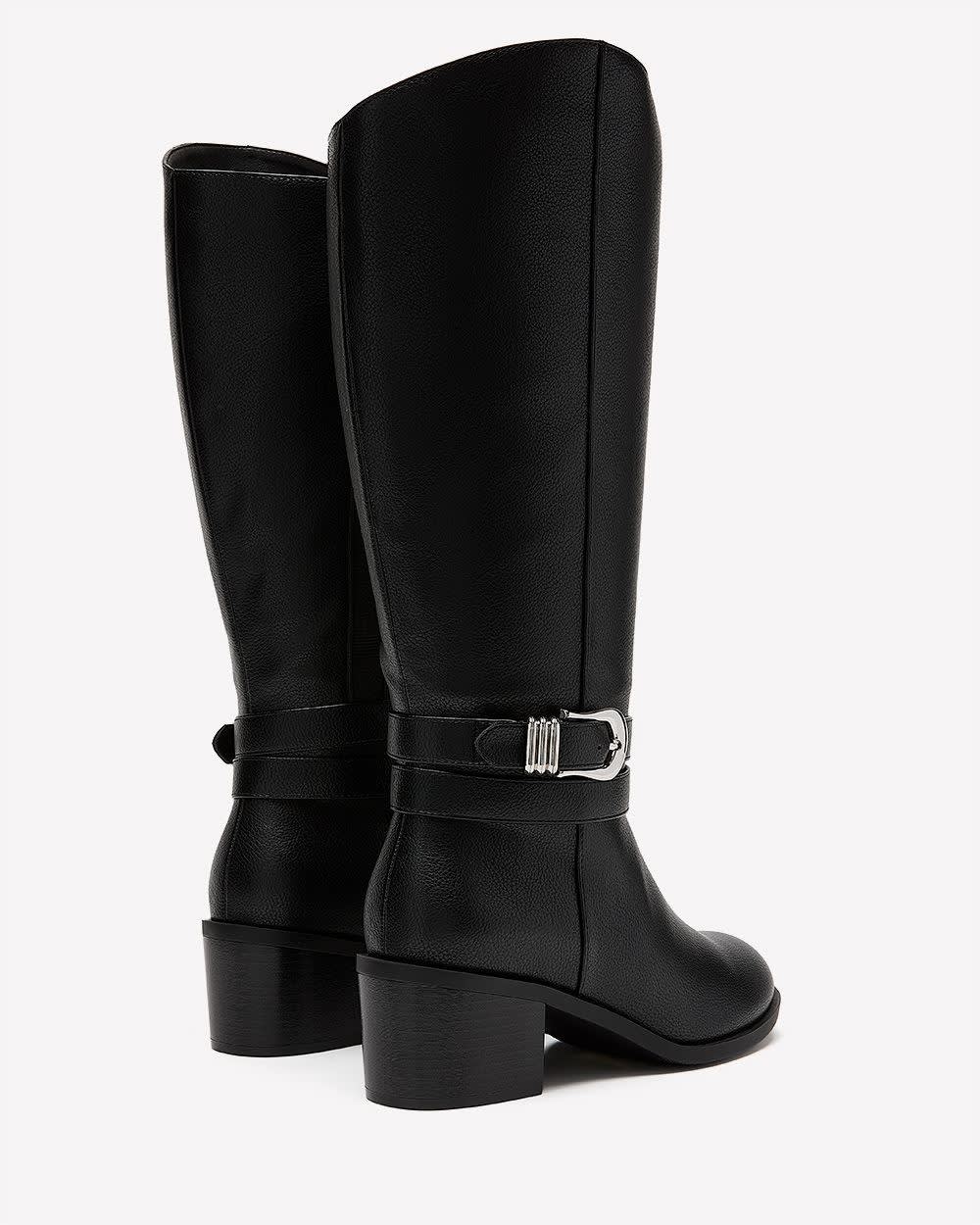 Extra Wide Width and Wide Calf, Tall Black Block-Heel Boot with Double Wrap Strap