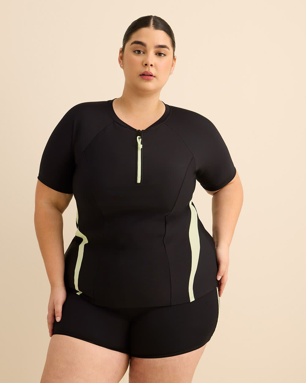 Black Short-Sleeve Rashguard with Built-In Bra - Active Zone