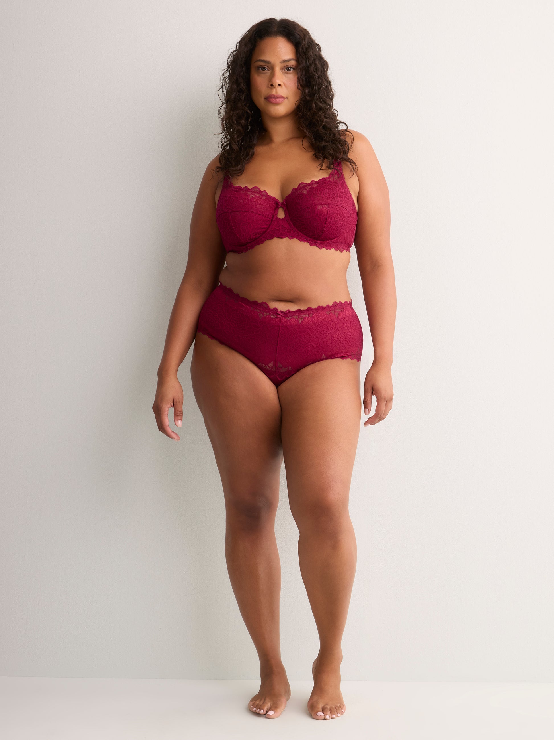 Red Microfibre Brief with Wide Lace Waistband - Déesse