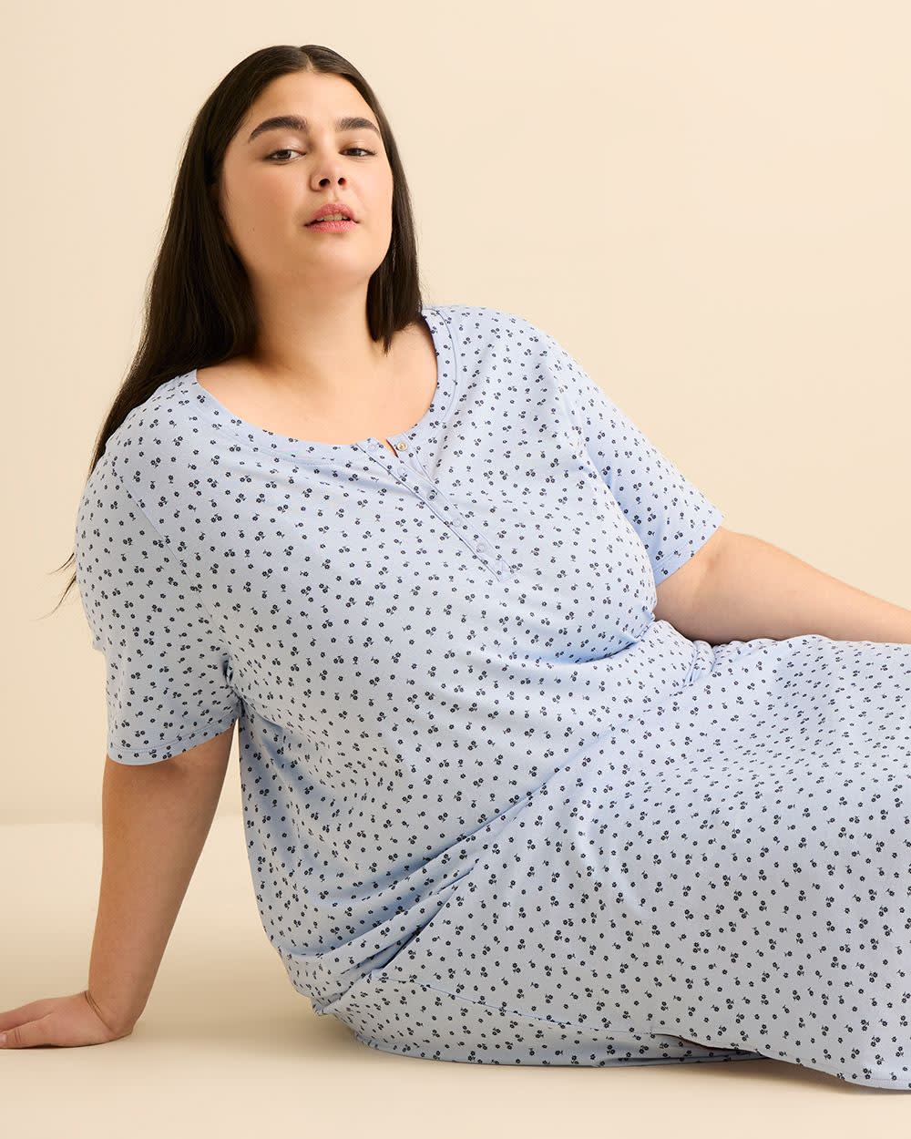 Chemise de nuit longue à manches courtes avec imprimé floral - ti Voglio