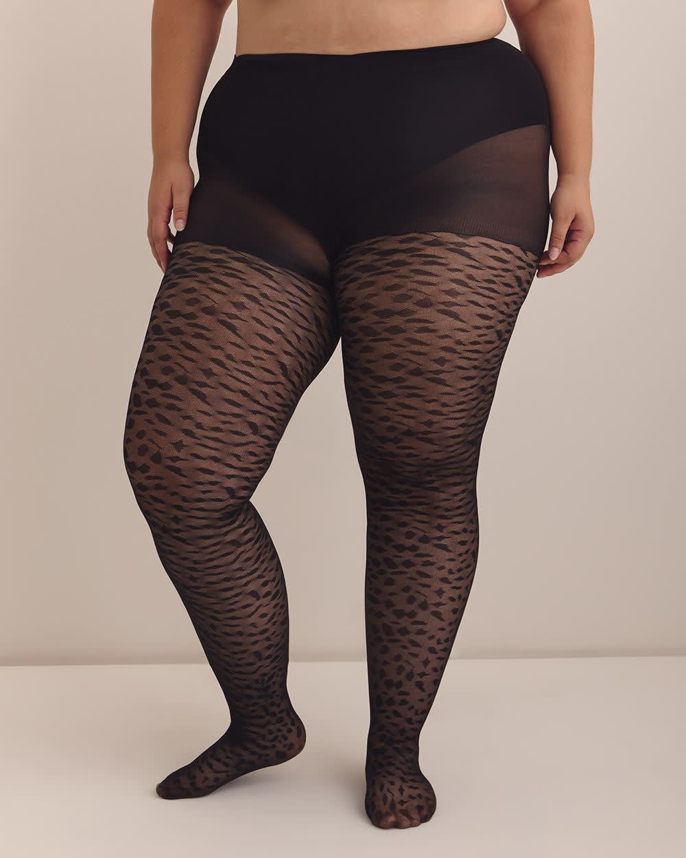 Black Fashion Tights with Cheetah Pattern