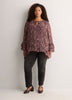 Split-Neck Long Flounce Sleeve Asymmetrical Blouse