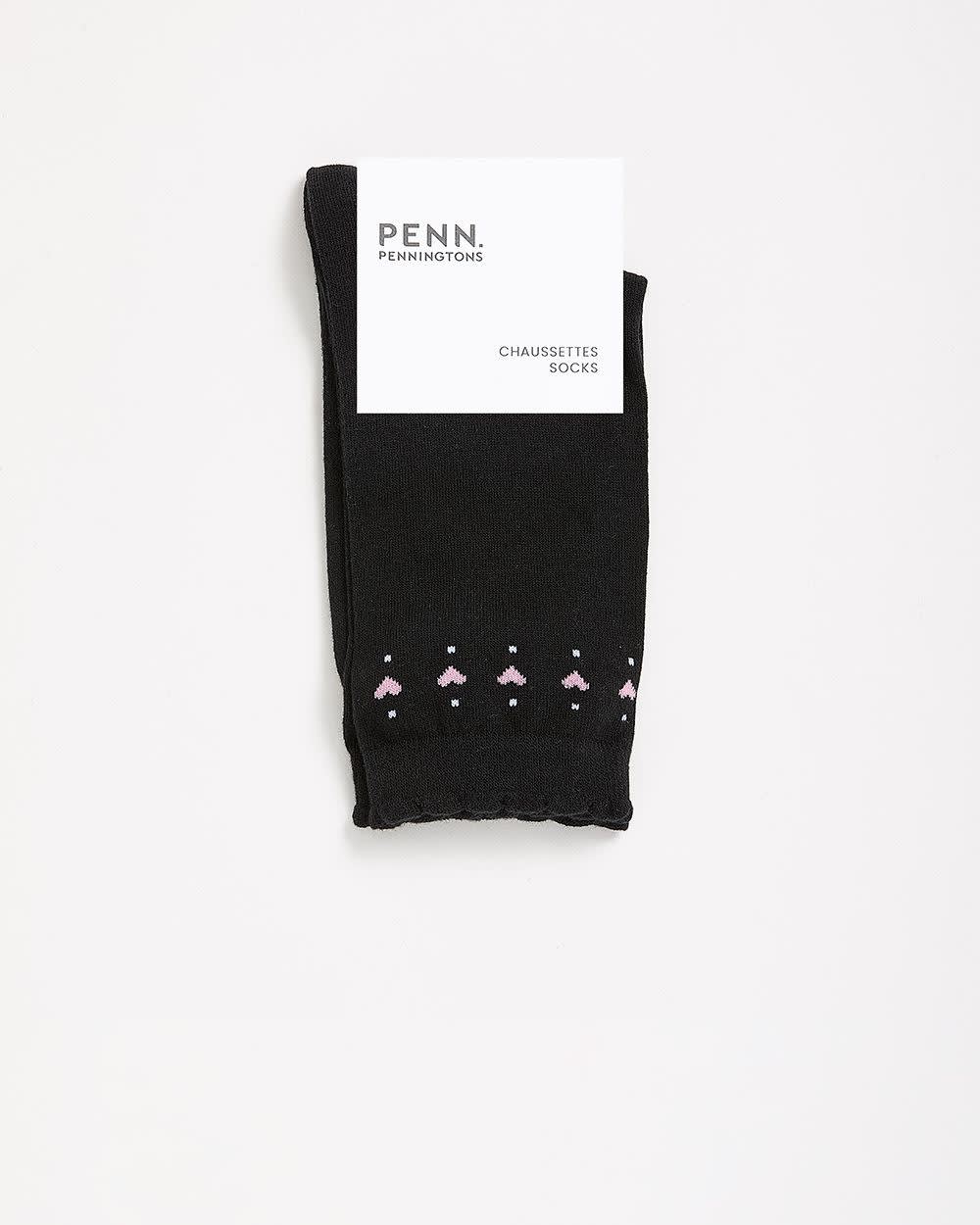 Chaussettes à rebord festonné avec imprimé de coeurs