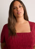 Red Square-Neck Smocked-Back Short Dress