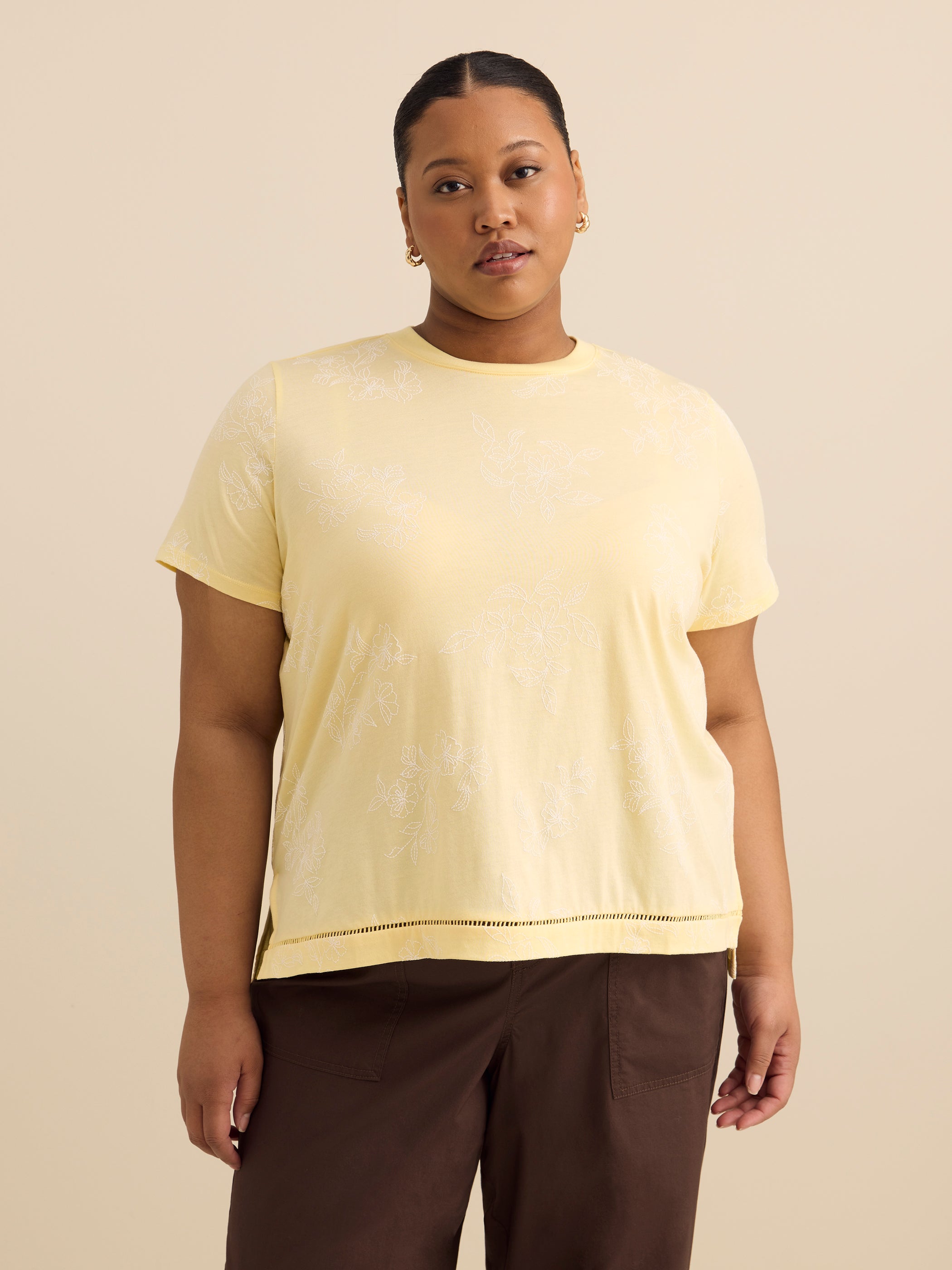 Crewneck Top with Crochet Details