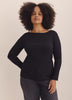 Boat-Neck Knit Top with Lettuce-Edge Sleeves - Addition Elle
