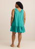Robe évasée bleue à enfiler sans manches avec col en V