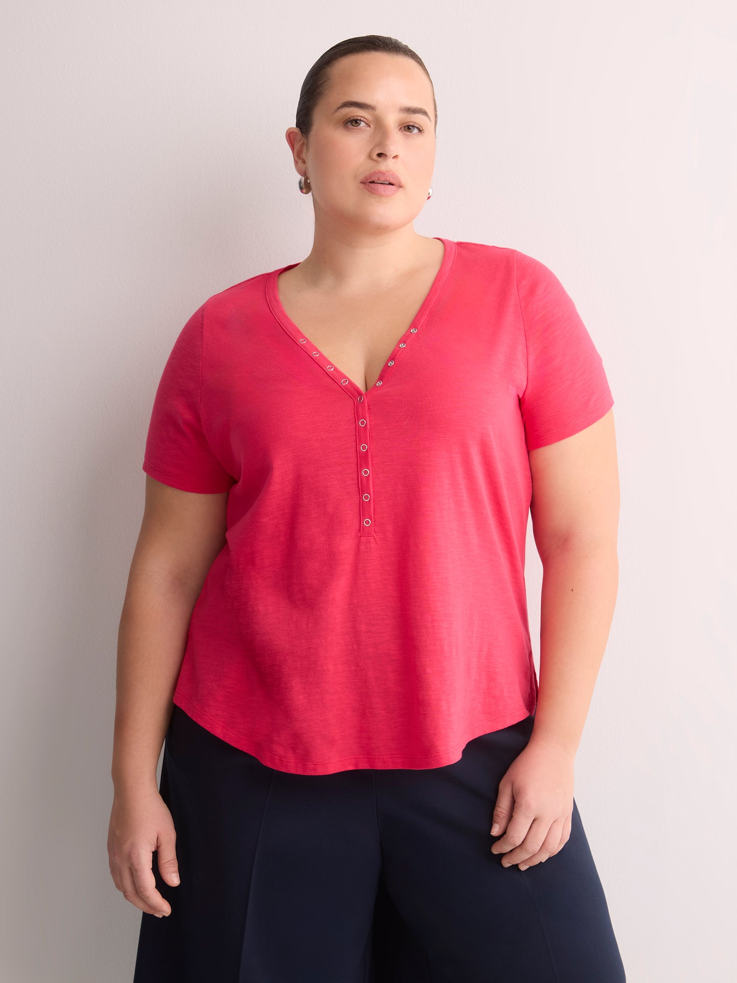 Short-Sleeve Henley T-Shirt with Snaps