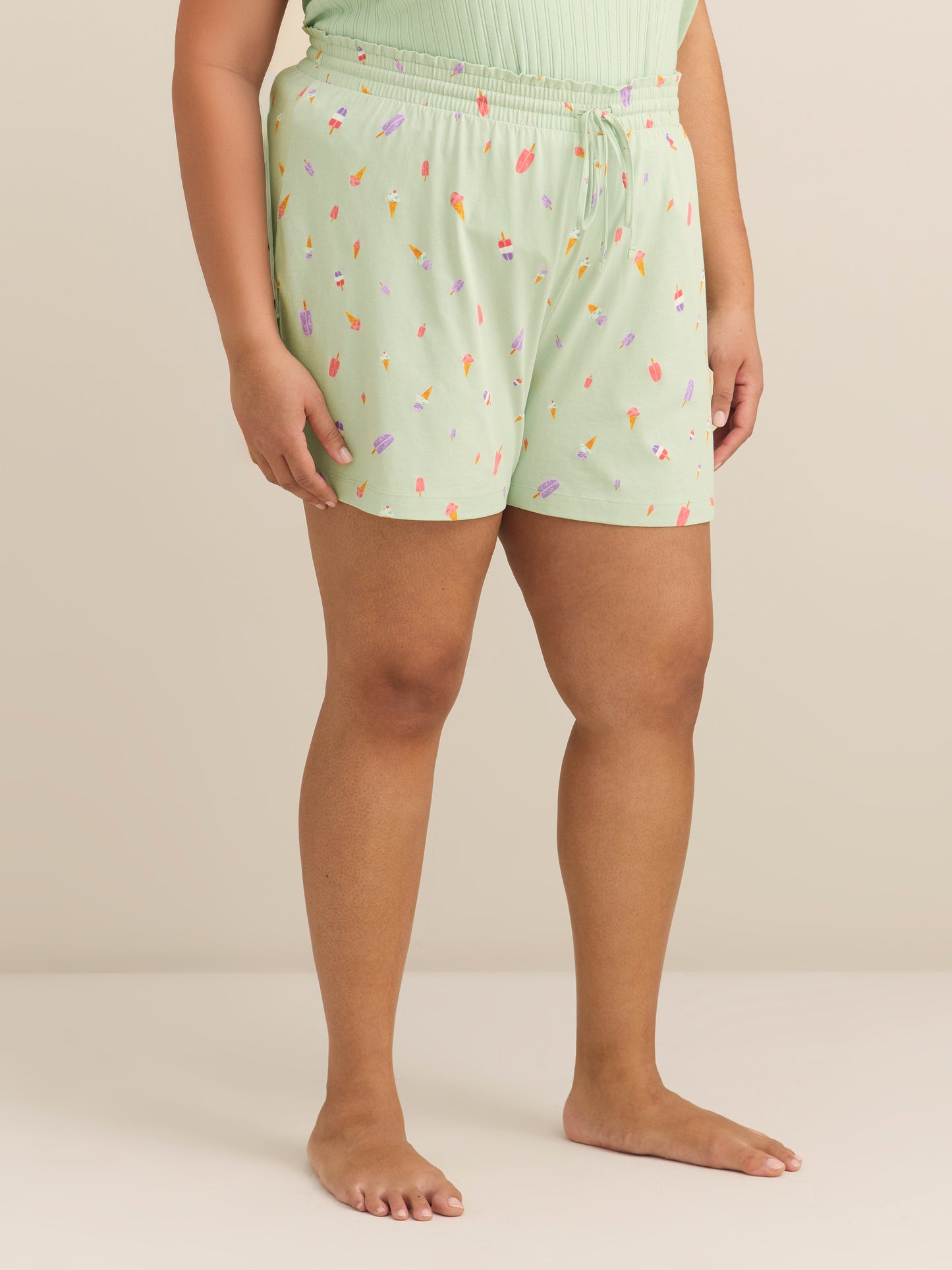 Green Rib Tank Top and Ice Cream-Print Boxer Pyjama Set - ti Voglio