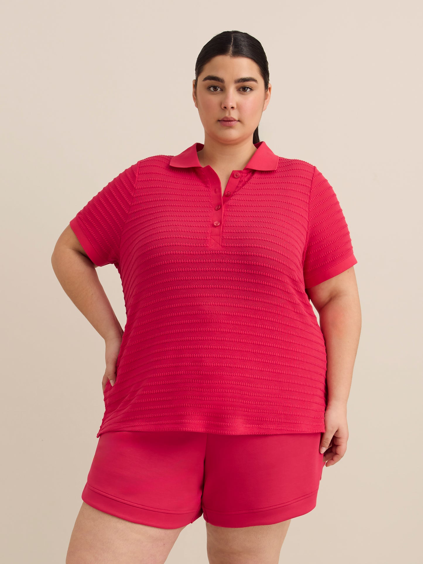 Short-Sleeve Crochet Knit Polo - Active Zone