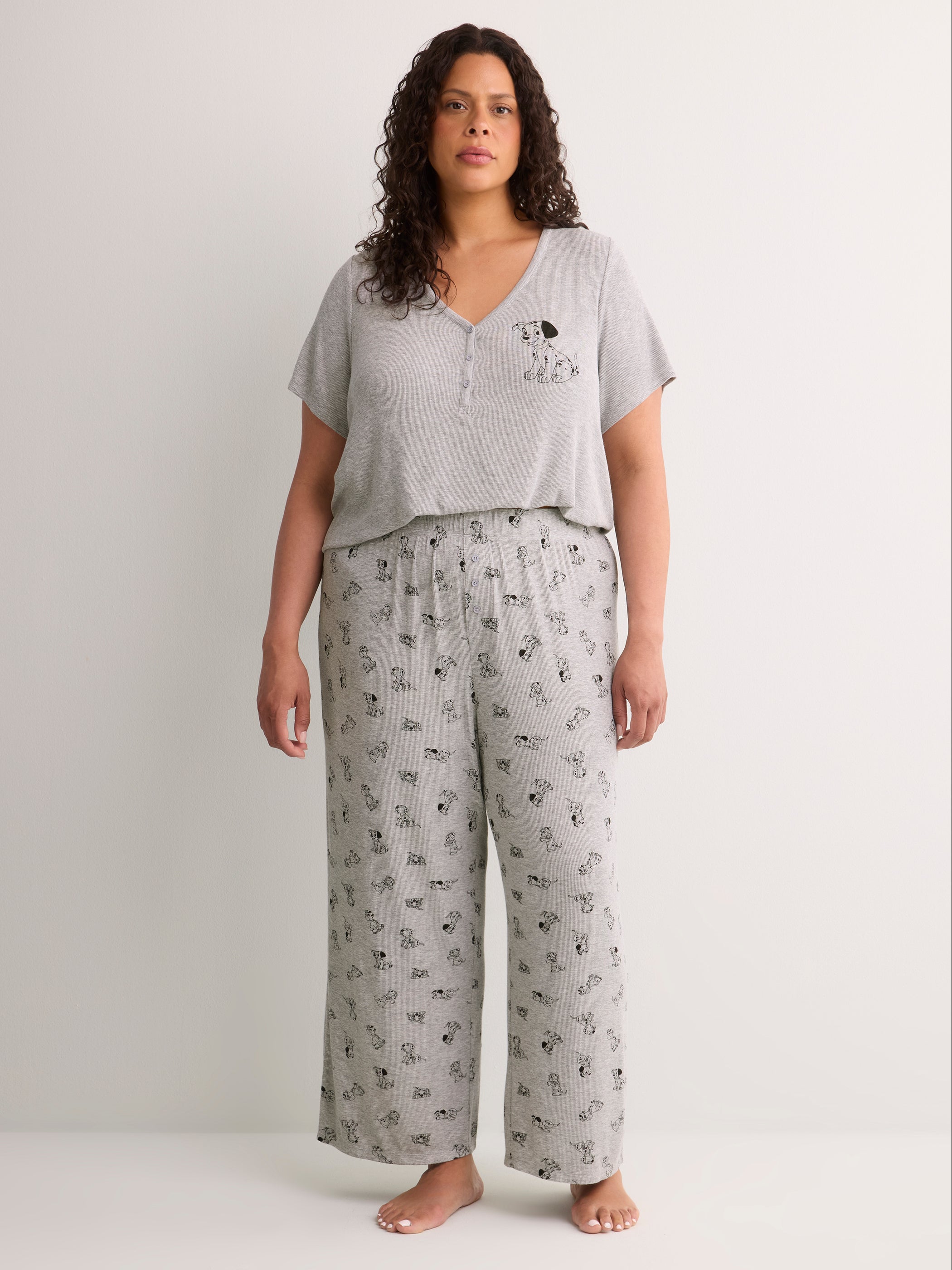 Grey Textured Knit Pyjama Pant with Dalmatian Print - Disney