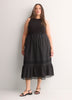 Sleeveless Shirred Tier Midi Dress