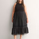 Sleeveless Shirred Tier Midi Dress