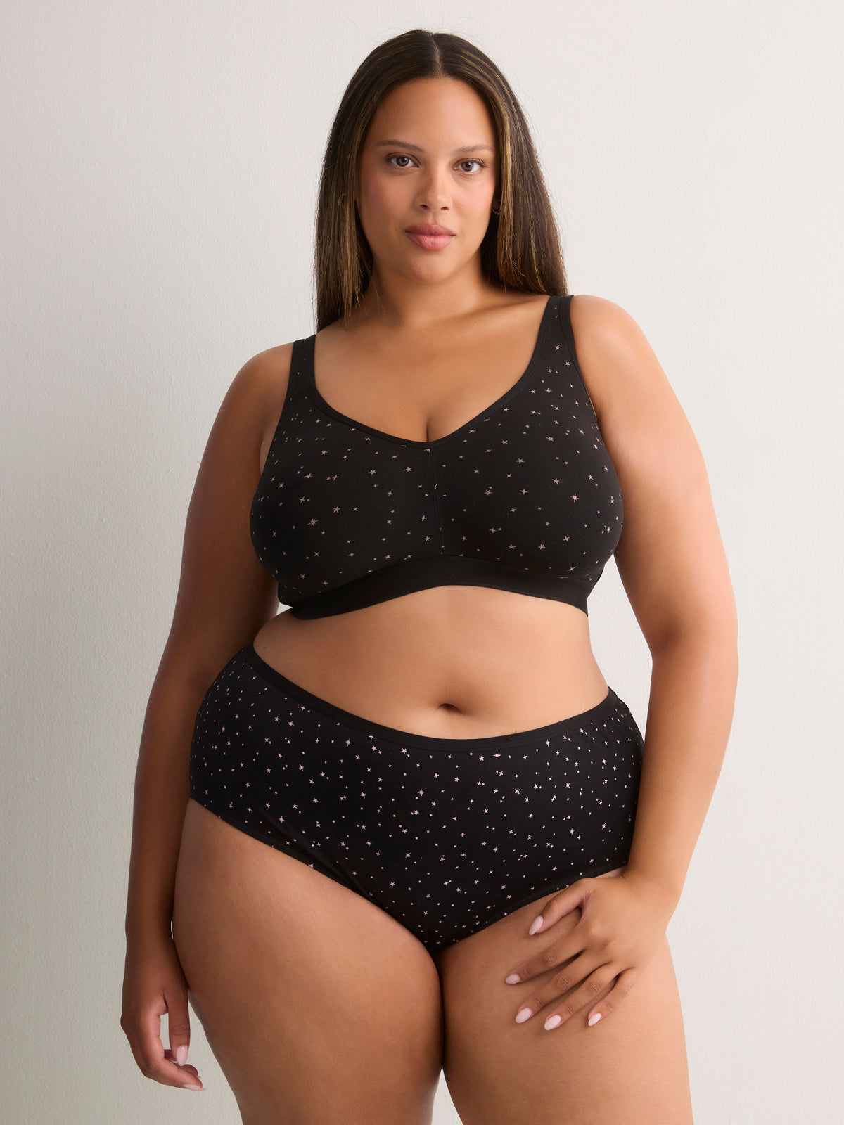 Black Star-Print Wireless Unlined Cotton Bra - tiVOGLIO