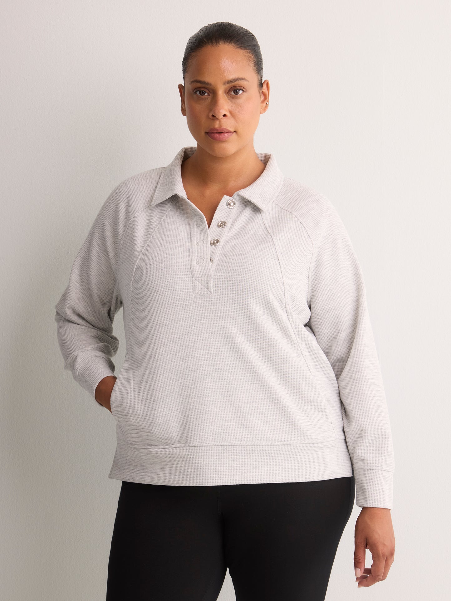 Fashion Flowy Waffle Knit Pullover with Collar - Active Zone