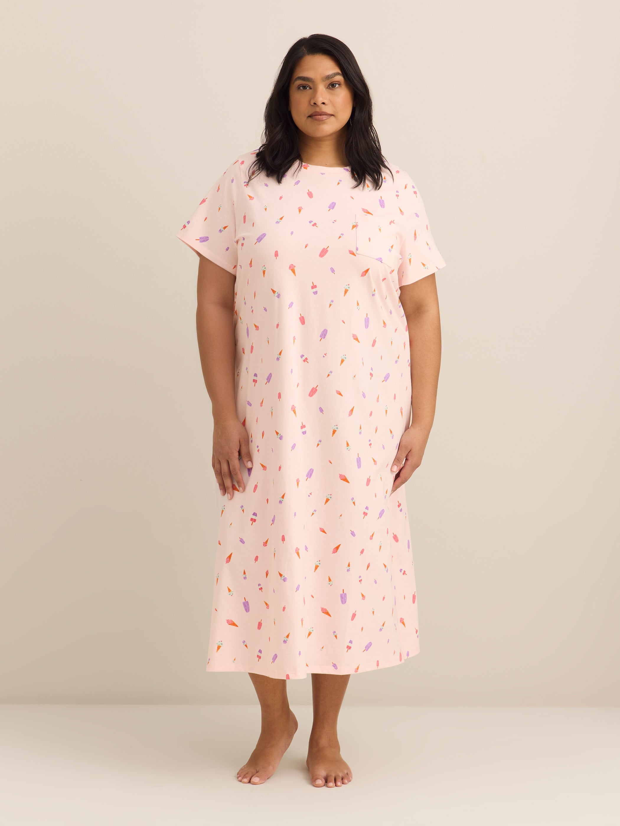 Pink Ice Cream-Print Long Short-Sleeve Sleepshirt - ti Voglio