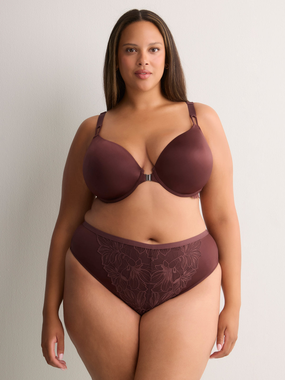 Brown Padded Plunge Bra with Magnetic Front Closure - Déesse Collection