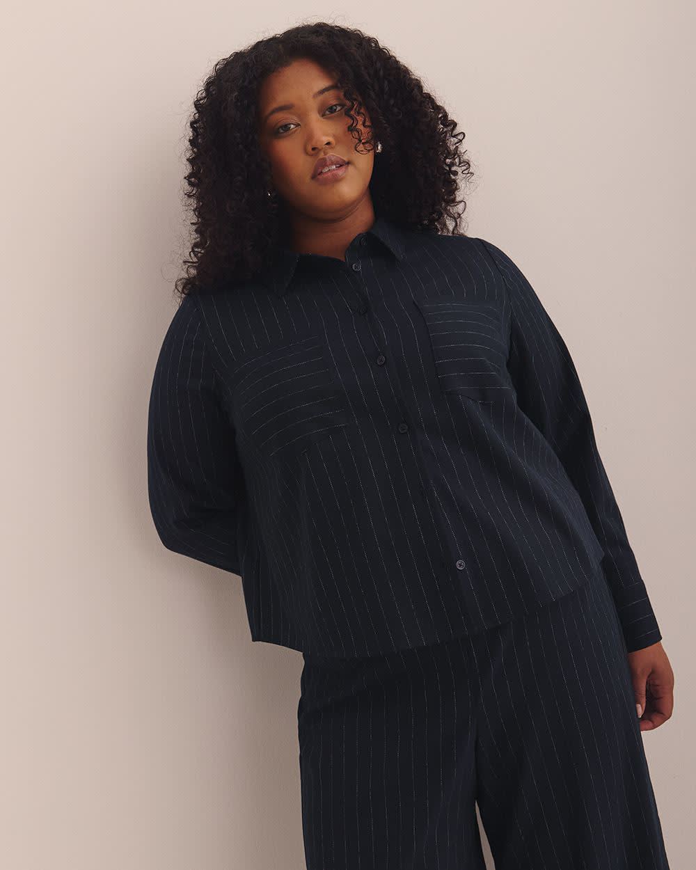 Pinstripe Shirt with Front Pockets