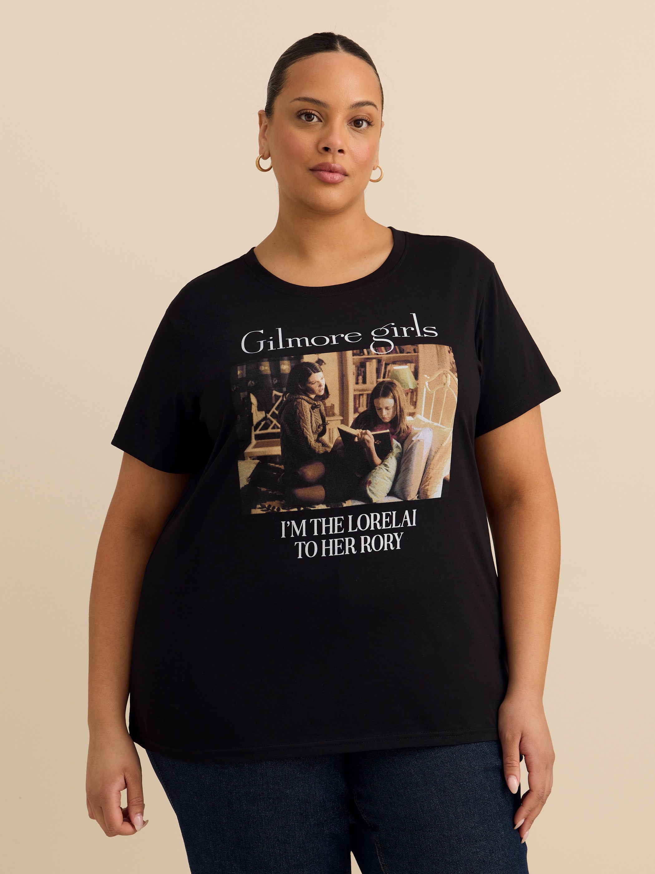 T-shirt noir à manches courtes et à col rond avec imprimé Gilmore Girls