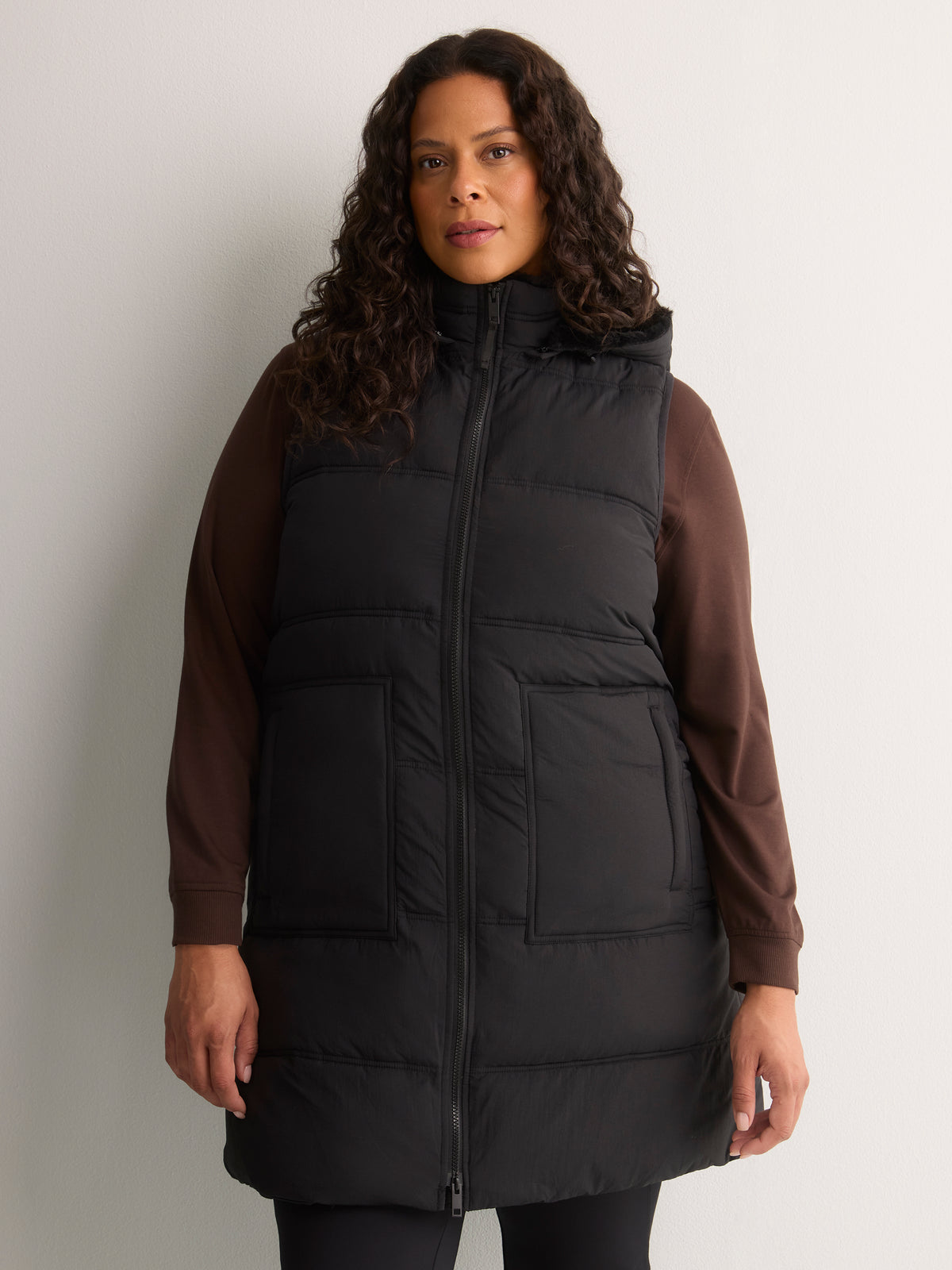 Long Hooded Faux-Fur Lined Vest