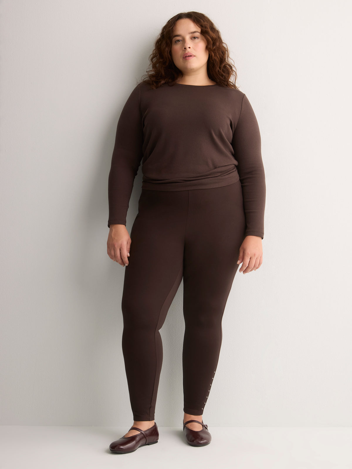 Brown Ponte de Roma Fashion Legging with Studded Side