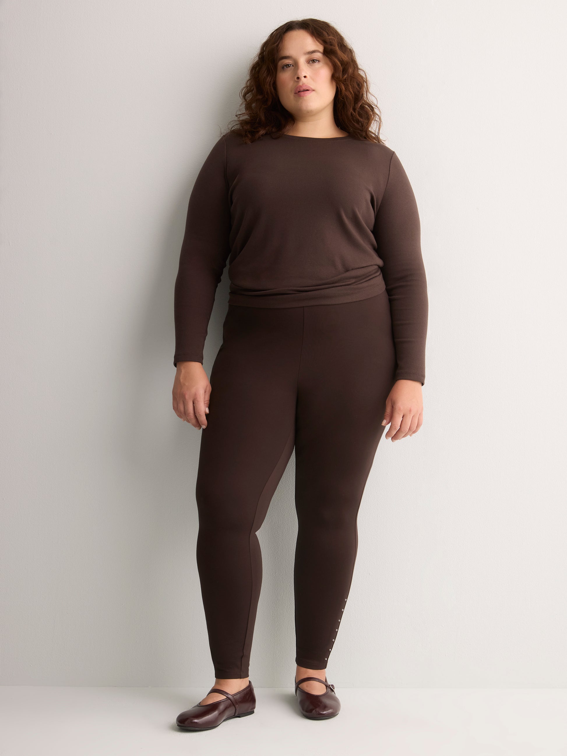 Brown Ponte de Roma Fashion Legging with Studded Side