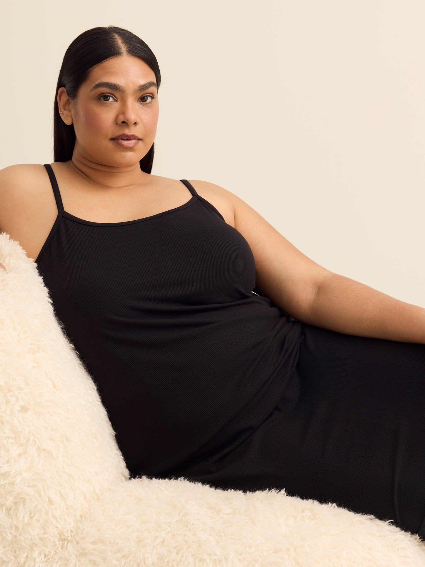 Black Sleeveless Rib Knit Fitted Long Sleepshirt - ti Voglio