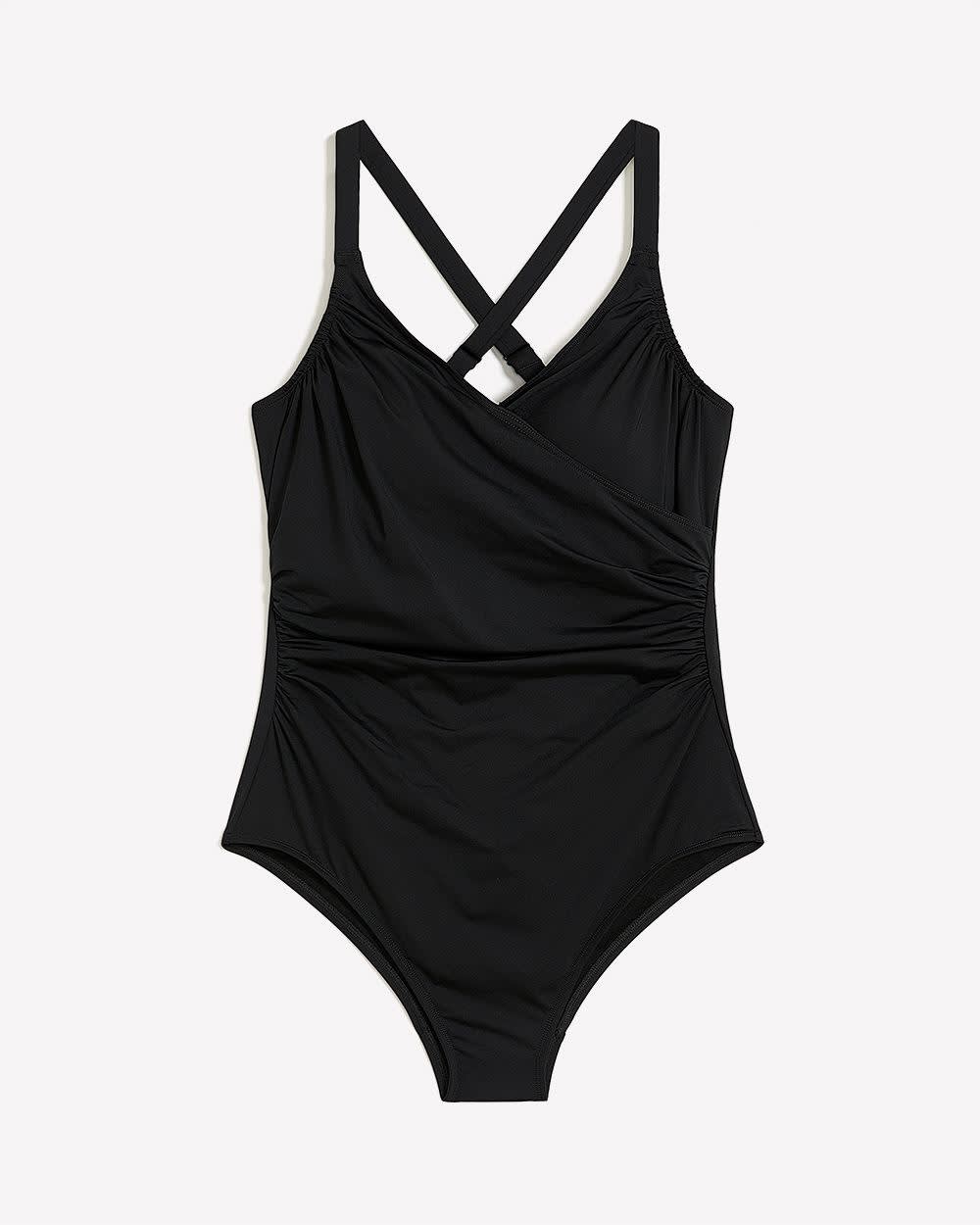 Maillot de bain une-pièce noir à devant croisé