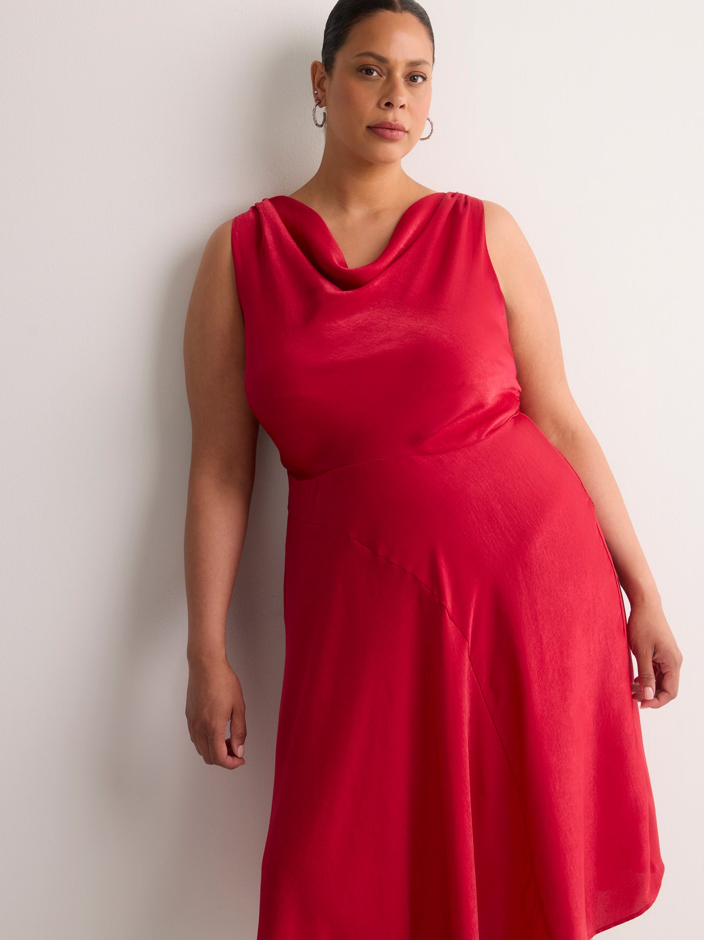 Asymmetric Satin Cocktail Midi Dress - Addition Elle