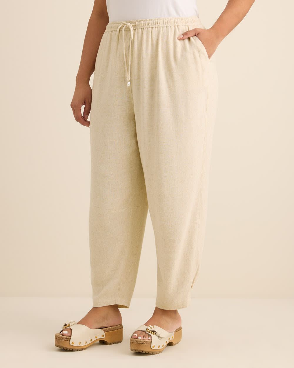 Linen Blend Pull-On Barrel-Leg Pant